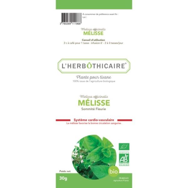 L'Herbothicaire Mélisse Bio 30g